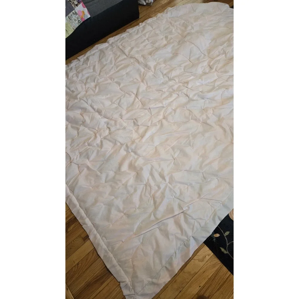 Vintage Handmade Quilt 72x89 Retro Nylon Silky Material Pastel Patchwork Blanket